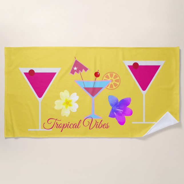 Tropical Vibes Colourful Cocktails Beach Towel (Front)