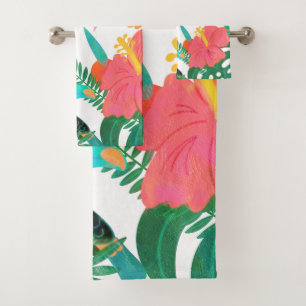Tropical Vibes Floral Leaves Summer Chic Bath Towel Set
