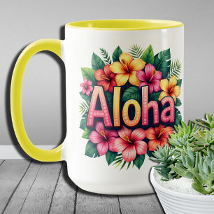 Tropical Vibes Hawaiian Aloha Flower Mug