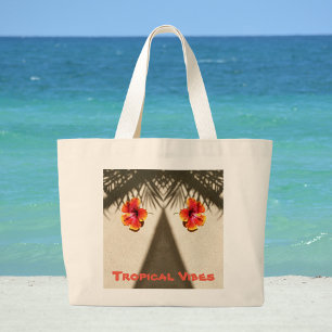 Tropical Vibes Hibiscus Beach Polynesian Hawaiian Large Tote Bag