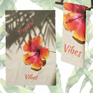 Tropical Vibes Hibiscus on Customisable Sand Tea Towel
