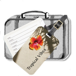 Tropical Vibes Orange Hibiscus Flower Sandy Beach Luggage Tag