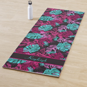 Tropical Vibes Pink & Blue Monstera Leaf Yoga Mat