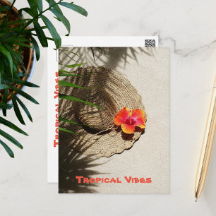 Tropical Vibes Sunhat and Hibiscus Postcard