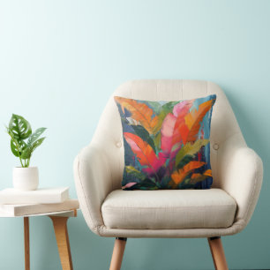 Tropical Vibrance – Abstract Colorful Leaves Cushion