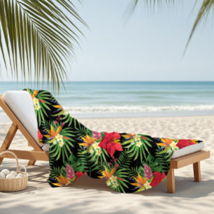 Tropical Vibrant Colourful Flowers Pattern Beach Towel