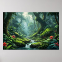 Tropical Vibrant Green Foliage Rainforest Poster