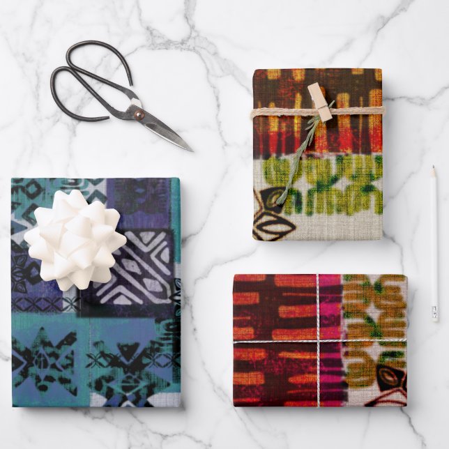 Tropical vintage 60s Hawaiian barkcloth wrapping Paper Sheet (Front)