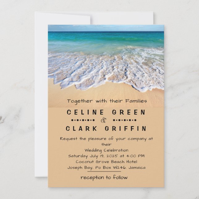 Tropical Vintage Beach Destination Wedding Invitation (Front)