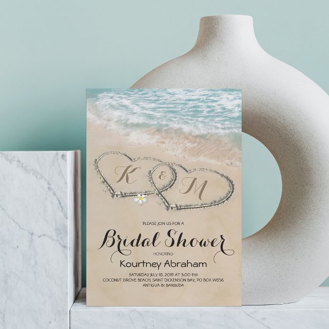 Tropical Vintage Beach Heart Bridal Shower Invitation (Creator Uploaded)