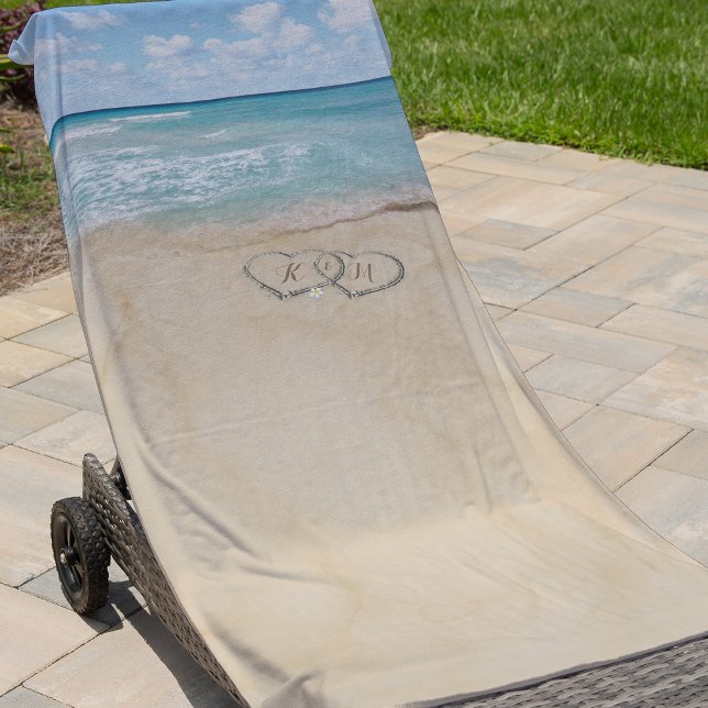 Tropical Vintage Beach Heart Shore Monogram Towel (Creator Uploaded)