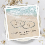 Tropical Vintage Beach Heart Shore Wedding Napkin<br><div class="desc">Beach destination wedding napkins featuring a summer tropical beach island background, a vintage sandy beach with two hearts in the shoreline, your initials and a simple text template. Click on the “Customise it” button for further personalisation of this template. You will be able to modify all text, including the style,...</div>