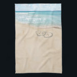 Tropical Vintage Beach Hearts Initials Tea Towel<br><div class="desc">Beach themed kitchen towel featuring a summer vintage sandy beach with two hearts in the shoreline,  and your initials. If you would like this on a product that is not in the collection,  please contact me.</div>