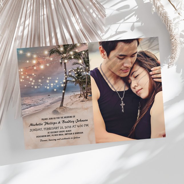 Tropical Vintage Beach Lights Photo Wedding Invitation (Creator Uploaded)