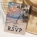 Tropical Vintage Beach Lights Wedding RSVP Invitation Postcard<br><div class="desc">The allure of a tropical beach setting for a destination wedding has long been a dream of many couples looking to take their special day somewhere special. These vintage beach destination wedding rsvp postcards featuring a romantic sunset tropical beach setting with lush palm trees and string twinkle lights evoke an...</div>