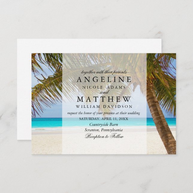 Tropical Vintage Beach Shore Palm Wedding Invitation (Front/Back)