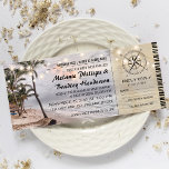 Tropical Vintage Beach Wedding Tickets with rsvp Invitation<br><div class="desc">Are you planning a summer wedding and looking for an inviting, unique and memorable way to invite your guests? Look no further than these Retro Beach Boarding Wedding Invitations! Combining a tropical palm beach setting, string twinkle lights, a vintage compass and modern wedding wording, this invitation will make your guests...</div>