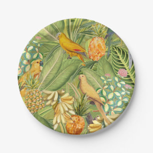 Tropical Vintage Birds in Jungle Paradise yellow Paper Plate