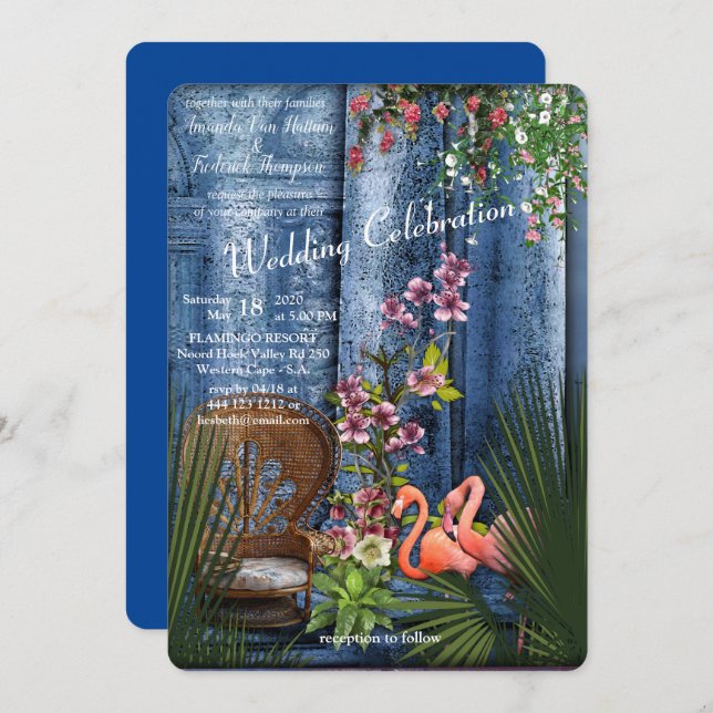 Tropical Vintage Blue Marble Palace Invitation (Front/Back)