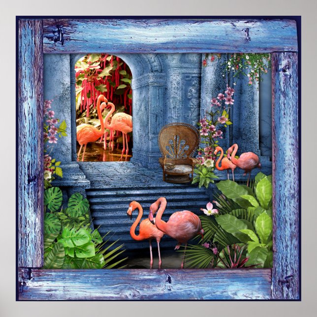 Tropical Vintage Blue Marble Palace Poster (Front)