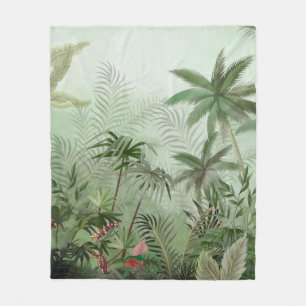 Tropical vintage botanical landscape illustration, fleece blanket