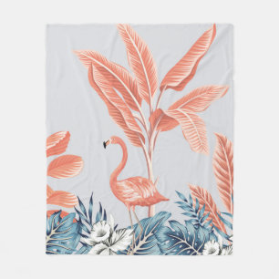 Tropical vintage botanical landscape, pink palm tr fleece blanket