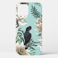 Tropical vintage crane bird, parrot, lotus flowe