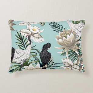Tropical vintage crane bird,  parrot,  lotus flowe decorative cushion
