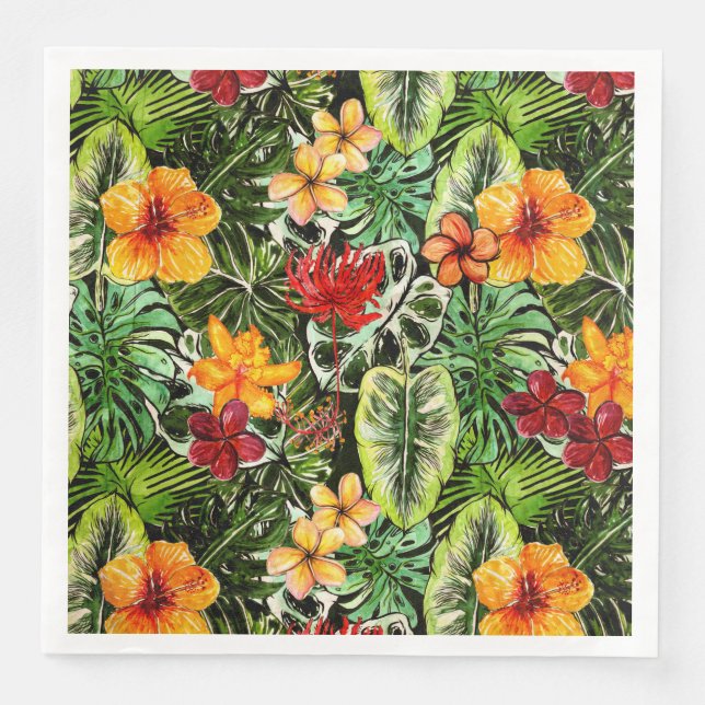 Tropical Vintage Exotic Jungle Flower Flowers Napkin (Front)