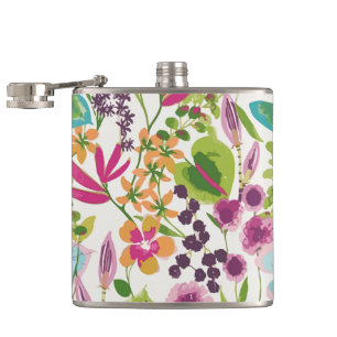 Tropical Vintage Floral Pattern Hip Flask