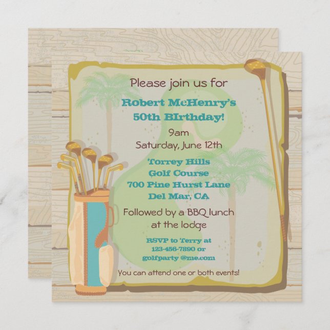 Tropical Vintage Golf Party Tournament Invitation (Front/Back)