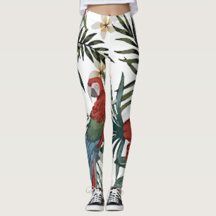 Tropical Vintage Macaw Parrot Hibiscus Leggings