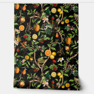 Tropical Vintage Monkey Fruit Garden Chinoiserie Wallpaper