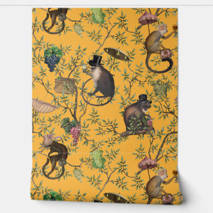 Tropical Vintage Monkey Gardenparty Chinoiserie  Wallpaper