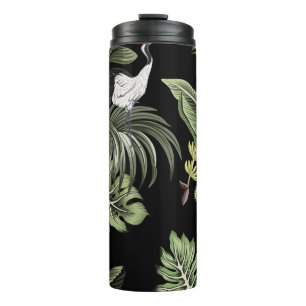 Tropical vintage night crane bird, palm trees, ban thermal tumbler