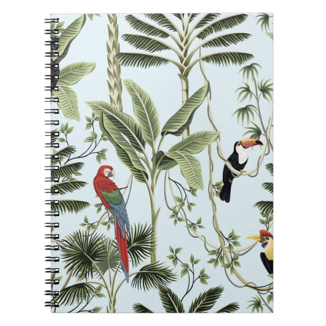 Tropical vintage palm trees, liana, macaw parrot,  notebook (Front)