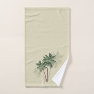 Tropical Vintage Palm Trees on Pale Green Hand Towel