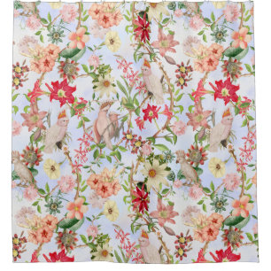 Tropical Vintage Parrots Garden Chinoiserie Shower Curtain