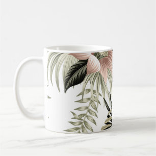 Tropical vintage pink lotus, palm leaves, banana coffee mug