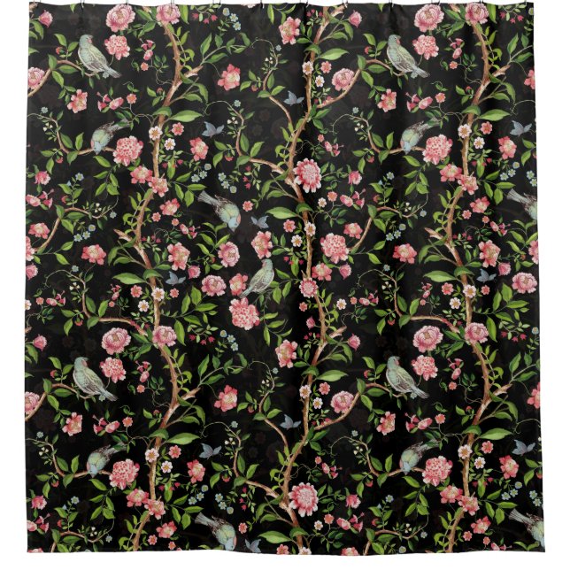 Tropical Vintage Rococo Garden Chinoiserie Shower Curtain (Front)