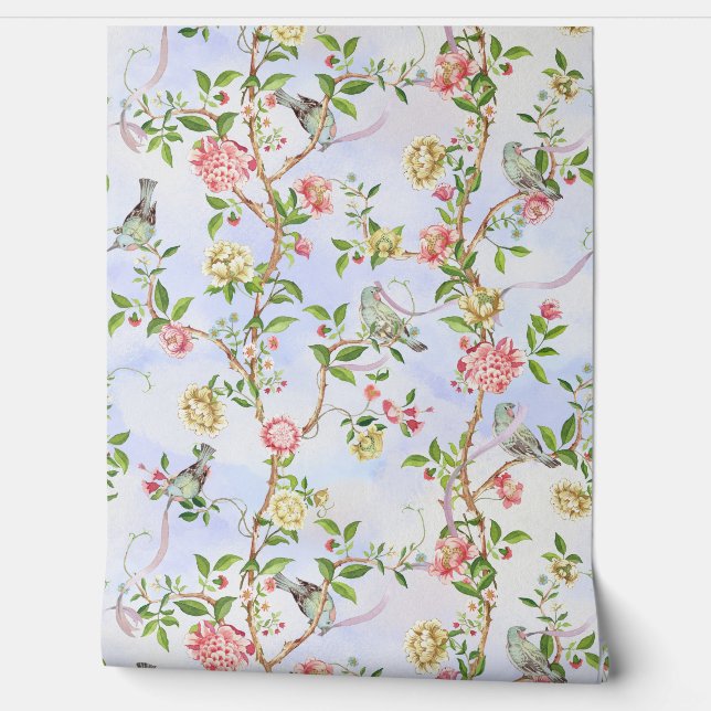 Tropical Vintage Rococo Garden Chinoiserie Wallpaper (Unrolling)