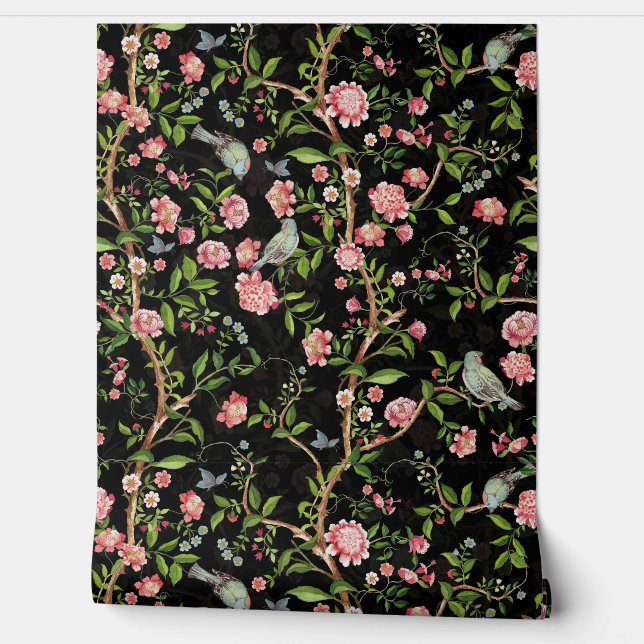 Tropical Vintage Rococo Garden Chinoiserie Wallpaper (Unrolling)