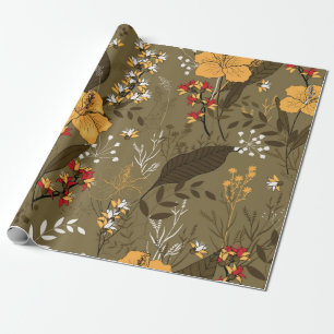 Tropical vintage seamless flower and leaves patter wrapping paper