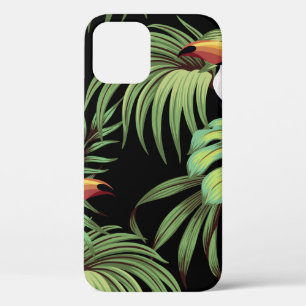 Tropical vintage toucan, palm leaves floral seaml iPhone 12 case