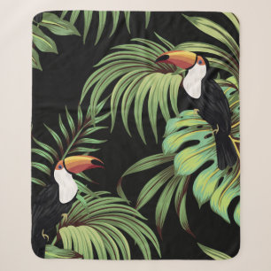 Tropical vintage toucan,  palm leaves floral seaml sherpa blanket
