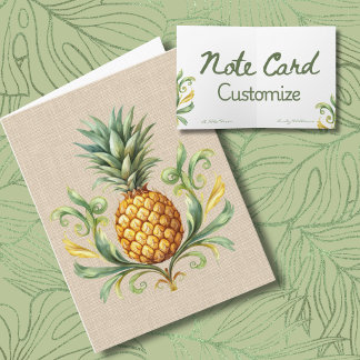 Tropical Vintage Yellow Pineapple Note Card