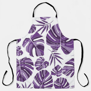Tropical violet monstera leaves seamless pattern w apron