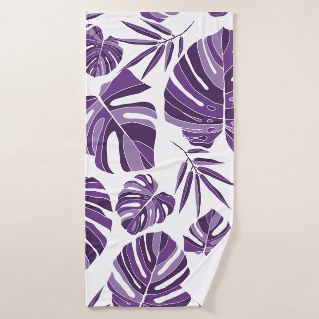 Tropical violet monstera leaves seamless pattern w bath towel (Bath Towel)