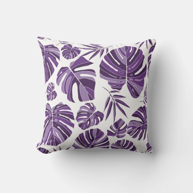 Tropical violet monstera leaves seamless pattern w cushion (Front)