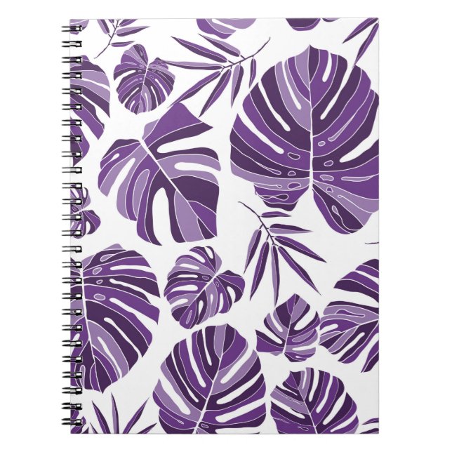 Tropical violet monstera leaves seamless pattern w notebook (Front)